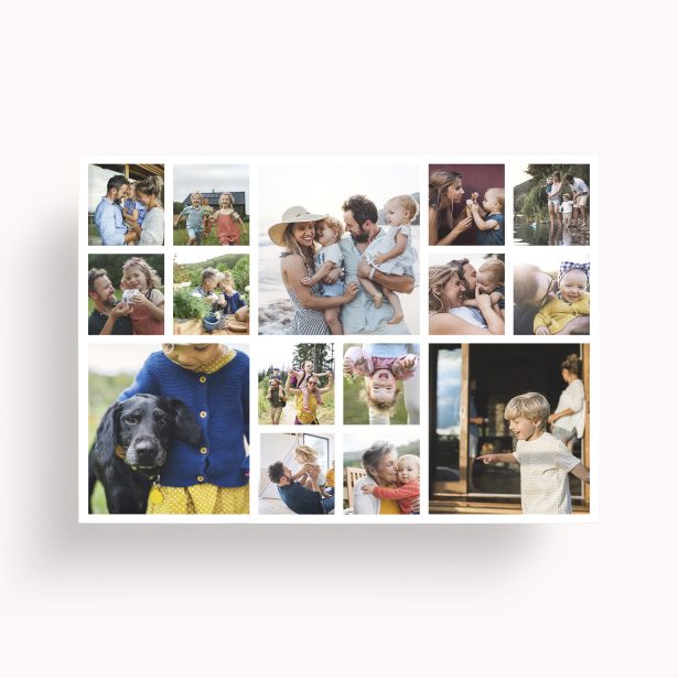 Photo of a personalised photo poster called 'Memories Overload'. It is A4 in size, in a Landscape orientation. It has space for 15 photos.