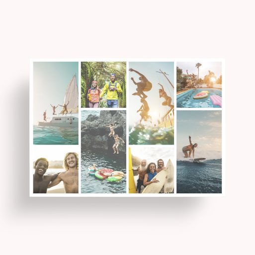 Photo of a personalised photo poster called 'Shutter Montage'. It is A4 in size, in a Landscape orientation. It has space for 8 photos.