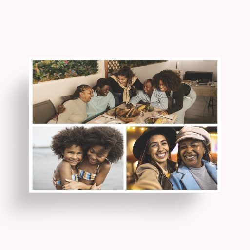 Photo of a personalised photo poster called 'Trilogy Collage'. It is A4 in size, in a Landscape orientation. It has space for 3 photos.