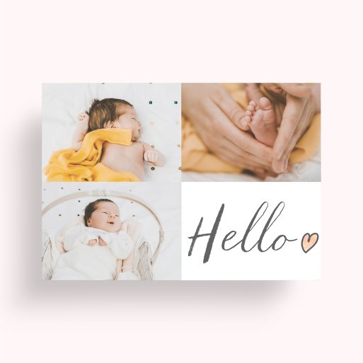 Photo of a personalised photo poster called 'Triple Play Hello'. It is A4 in size, in a Landscape orientation. It has space for 3 photos.