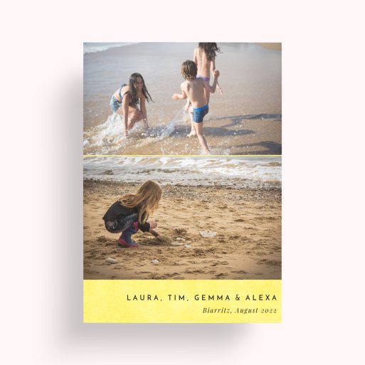 Photo of a personalised photo poster called 'Bright Yellow'. It is A4 in size, in a Portrait orientation. It has space for 2 photos.