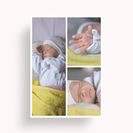 Photo of a personalised photo poster called 'Cherished Child'. It is A4 in size, in a Portrait orientation. It has space for 3 photos.