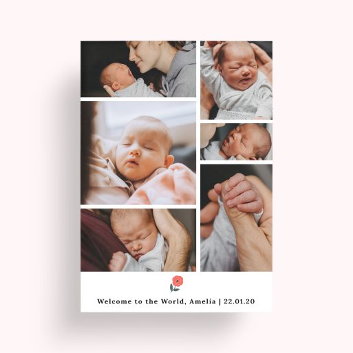 Photo of a personalised photo poster called 'Childhood Quilt'. It is A4 in size, in a Portrait orientation. It has space for 6 photos.