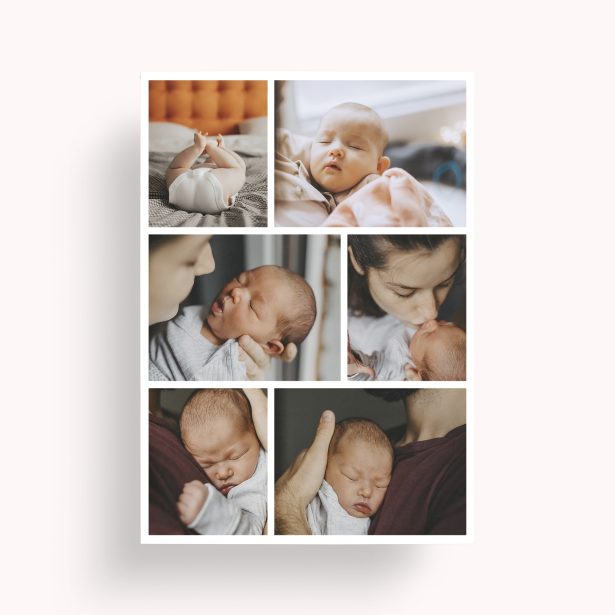 Photo of a personalised photo poster called 'Memory Patchwork'. It is A4 in size, in a Portrait orientation. It has space for 6 photos.
