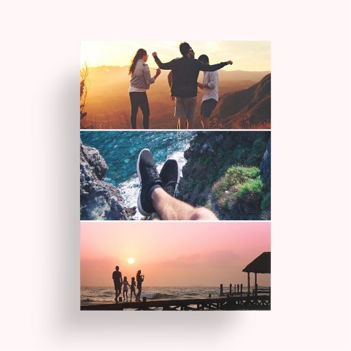 Photo of a personalised photo poster called 'Triple Holiday Delight'. It is A4 in size, in a Portrait orientation. It has space for 3 photos.