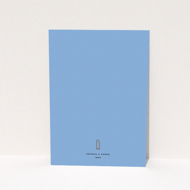 A personalised wedding invitation named "Answer the phone". It is an A5 invite in a portrait orientation. "Answer the phone" is available as a flat invite, with tones of blue and white.