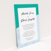 A personalised wedding invitation called "Blue Edge". It is an A5 invite in a portrait orientation. "Blue Edge" is available as a flat invite, with tones of blue and green.