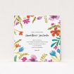 A personalised wedding invitation called "Botanical Pop". It is a square (148mm x 148mm) invite in a square orientation. "Botanical Pop" is available as a flat invite, with tones of white and red.