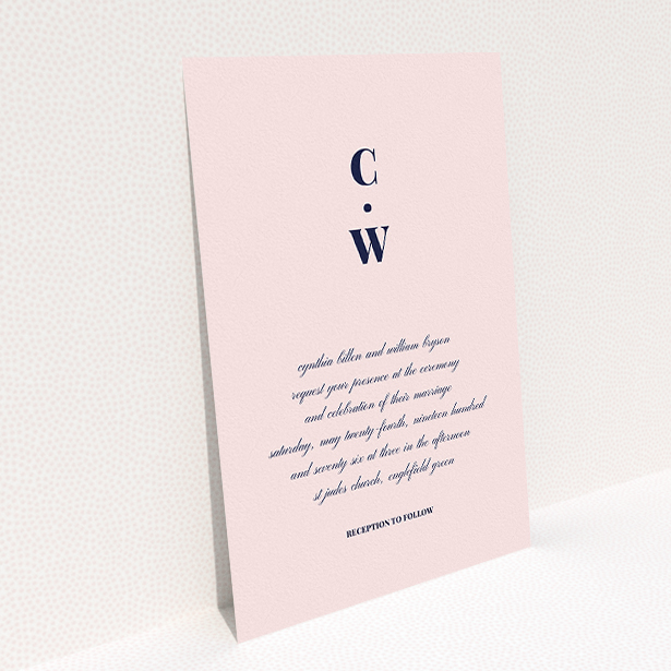 A personalised wedding invitation design titled "Bullet point". It is an A5 invite in a portrait orientation. "Bullet point" is available as a flat invite, with mainly pink colouring.