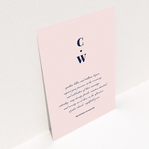 A personalised wedding invitation design titled "Bullet point". It is an A5 invite in a portrait orientation. "Bullet point" is available as a flat invite, with mainly pink colouring.