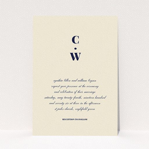 A personalised wedding invitation template titled "Bullet point". It is an A6 invite in a portrait orientation. "Bullet point" is available as a flat invite, with mainly cream colouring.