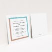 A personalised wedding invitation called "Diagonal Frame". It is a square (148mm x 148mm) invite in a square orientation. "Diagonal Frame" is available as a flat invite, with tones of white and light blue.