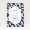 A personalised wedding invitation design called "Diamond scratch". It is an A5 invite in a portrait orientation. "Diamond scratch" is available as a flat invite, with tones of blue and white.