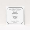 A personalised wedding invitation design titled "In between the lines square". It is a square (148mm x 148mm) invite in a square orientation. "In between the lines square" is available as a flat invite, with tones of black and white.