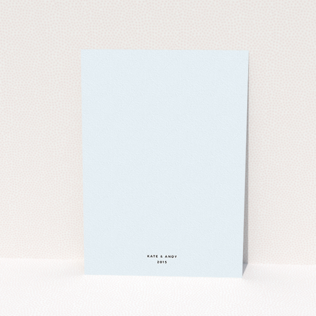 A personalised wedding invitation called "Initials here". It is an A5 invite in a portrait orientation. "Initials here" is available as a flat invite, with mainly light blue colouring.