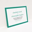 A personalised wedding invitation design titled "Laydown simple". It is an A5 invite in a landscape orientation. "Laydown simple" is available as a flat invite, with tones of green and white.