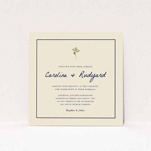 A personalised wedding invitation called "My little daisy". It is a square (148mm x 148mm) invite in a square orientation. "My little daisy" is available as a flat invite, with tones of cream and gold.