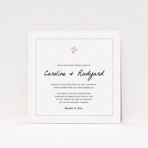 A personalised wedding invitation template titled "My little daisy". It is a square (148mm x 148mm) invite in a square orientation. "My little daisy" is available as a flat invite, with tones of white and pink.