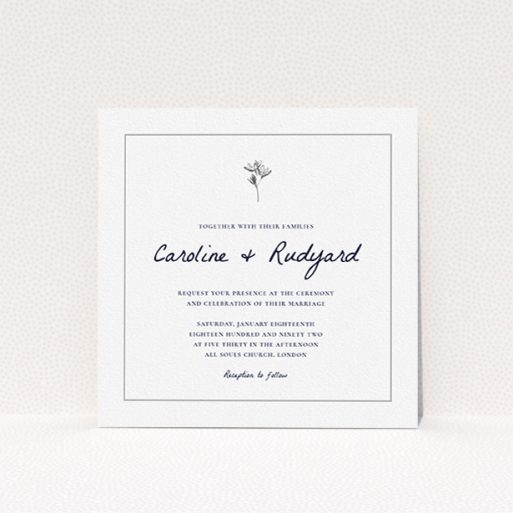 A personalised wedding invitation design titled "My little daisy". It is a square (148mm x 148mm) invite in a square orientation. "My little daisy" is available as a flat invite, with tones of white and grey.