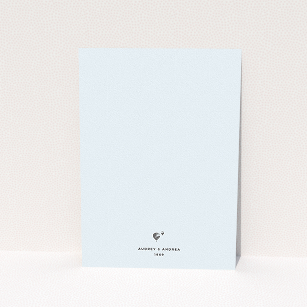 A personalised wedding invitation called "Off and away". It is an A5 invite in a portrait orientation. "Off and away" is available as a flat invite, with mainly white colouring.