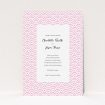 A personalised wedding invitation named "Pink Fans". It is an A5 invite in a portrait orientation. "Pink Fans" is available as a flat invite, with tones of pink and white.