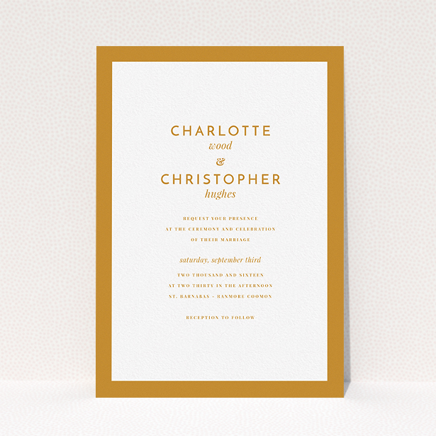 A personalised wedding invitation named "Script switch". It is an A5 invite in a portrait orientation. "Script switch" is available as a flat invite, with tones of orange and white.