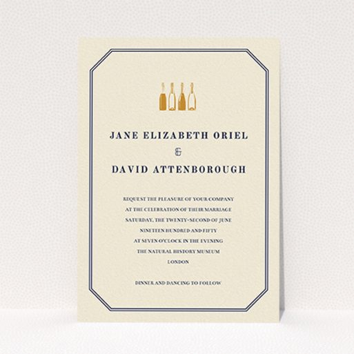 A personalised wedding invitation template titled "See you at the reception". It is an A6 invite in a portrait orientation. "See you at the reception" is available as a flat invite, with tones of cream and gold.