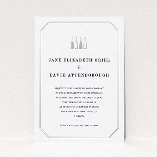 A personalised wedding invitation named "See you at the reception". It is an A6 invite in a portrait orientation. "See you at the reception" is available as a flat invite, with tones of grey and white.