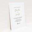 A personalised wedding invitation named "Signature script". It is an A5 invite in a portrait orientation. "Signature script" is available as a flat invite, with tones of white and light blue.