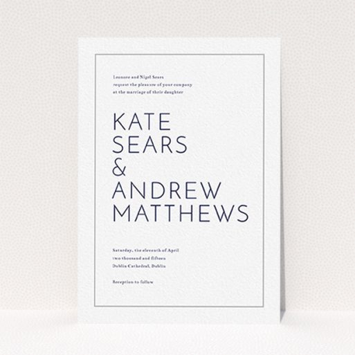 A personalised wedding invitation design named "Simple lines". It is an A6 invite in a portrait orientation. "Simple lines" is available as a flat invite, with tones of white and grey.