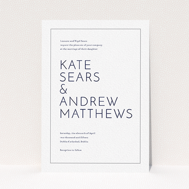 A personalised wedding invitation design named "Simple lines". It is an A6 invite in a portrait orientation. "Simple lines" is available as a flat invite, with tones of white and grey.
