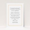 A personalised wedding invitation template titled "Simplistic Notch Frame". It is an A5 invite in a portrait orientation. "Simplistic Notch Frame" is available as a flat invite, with tones of orange and white.
