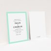 A personalised wedding invitation design named "Slight Frame". It is an A5 invite in a portrait orientation. "Slight Frame" is available as a flat invite, with tones of green and white.