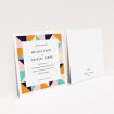 A personalised wedding invitation design called "Sloane Squares". It is a square (148mm x 148mm) invite in a square orientation. "Sloane Squares" is available as a flat invite, with mainly orange colouring.