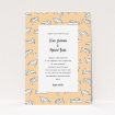 A personalised wedding invitation called "Sunset Turtles". It is an A5 invite in a portrait orientation. "Sunset Turtles" is available as a flat invite, with tones of faded orange and white.
