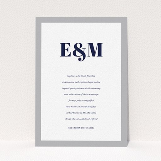 A personalised wedding invitation template titled "Take on the sides". It is an A6 invite in a portrait orientation. "Take on the sides" is available as a flat invite, with tones of grey and white.