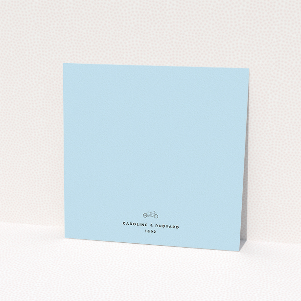 A personalised wedding invitation design called "Tandem sheet". It is a square (148mm x 148mm) invite in a square orientation. "Tandem sheet" is available as a flat invite, with mainly blue colouring.