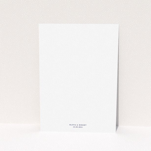 A personalised wedding invitation template titled "Thick White and Blue". It is an A5 invite in a portrait orientation. "Thick White and Blue" is available as a flat invite, with tones of blue and white.
