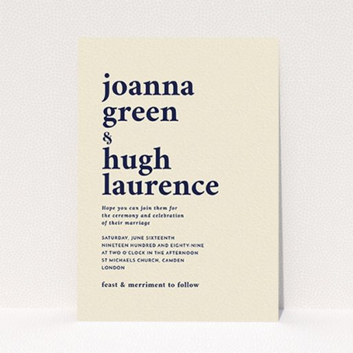 A personalised wedding invitation design titled "To the left". It is an A6 invite in a portrait orientation. "To the left" is available as a flat invite, with mainly cream colouring.