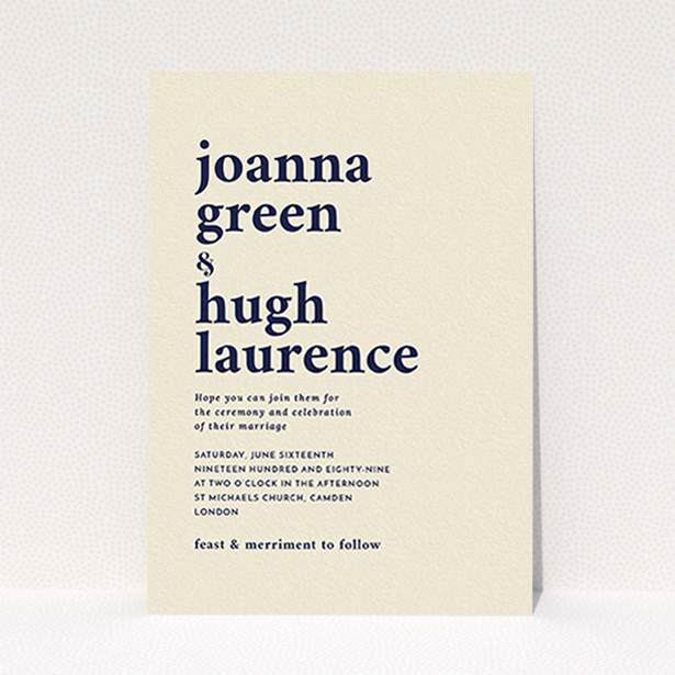 A personalised wedding invitation design titled "To the left". It is an A6 invite in a portrait orientation. "To the left" is available as a flat invite, with mainly cream colouring.