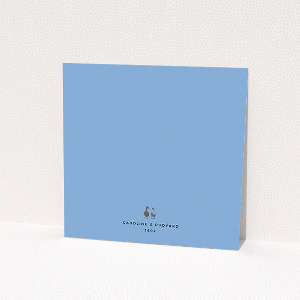 A personalised wedding invitation called "Two little ducks". It is a square (148mm x 148mm) invite in a square orientation. "Two little ducks" is available as a flat invite, with tones of blue and white.