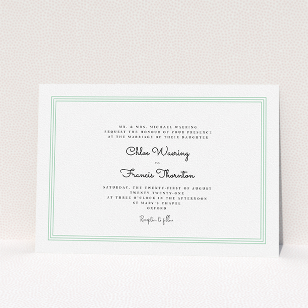 A personalised wedding invitation called "We Do Photo". It is an A5 invite in a landscape orientation. It is a photographic personalised wedding invitation with room for 1 photo. "We Do Photo" is available as a flat invite, with mainly white colouring.
