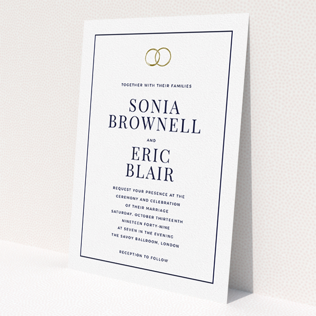 A personalised wedding invitation template titled "Wedding bands". It is an A5 invite in a portrait orientation. "Wedding bands" is available as a flat invite, with mainly white colouring.