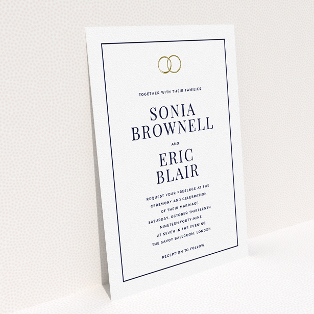 A personalised wedding invitation template titled "Wedding bands". It is an A5 invite in a portrait orientation. "Wedding bands" is available as a flat invite, with mainly white colouring.