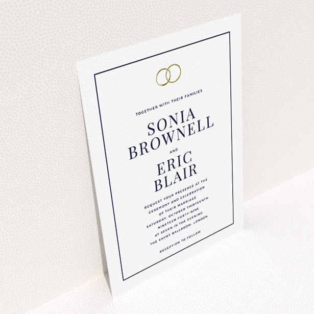 A personalised wedding invitation template titled "Wedding bands". It is an A5 invite in a portrait orientation. "Wedding bands" is available as a flat invite, with mainly white colouring.