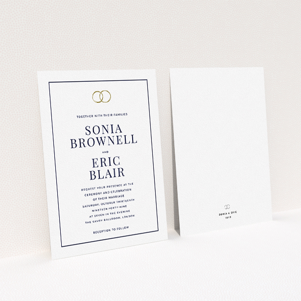 A personalised wedding invitation template titled "Wedding bands". It is an A5 invite in a portrait orientation. "Wedding bands" is available as a flat invite, with mainly white colouring.