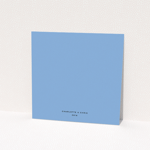 A personalised wedding invite called "As it is". It is a square (148mm x 148mm) invite in a square orientation. "As it is" is available as a flat invite, with tones of blue and white.