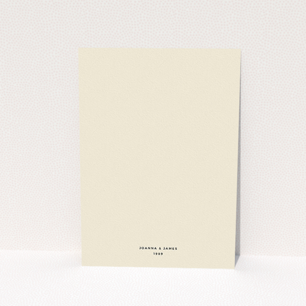A personalised wedding invite design named "Bold border". It is an A5 invite in a portrait orientation. "Bold border" is available as a flat invite, with tones of cream and navy blue.