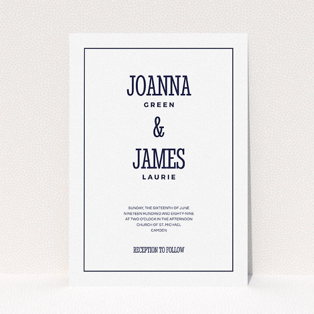 A personalised wedding invite named "Fill the space". It is an A5 invite in a portrait orientation. "Fill the space" is available as a flat invite, with mainly white colouring.