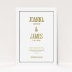 A personalised wedding invite design called "Fill the space". It is an A5 invite in a portrait orientation. "Fill the space" is available as a flat invite, with tones of white and gold.
